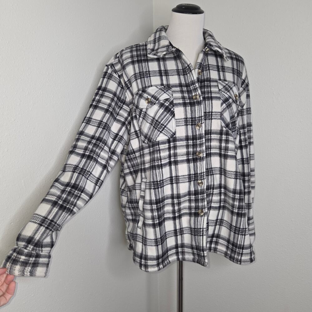 Sage Collective Plaid Sherpa / Fleece Lined Shacket with Pockets Sz XL